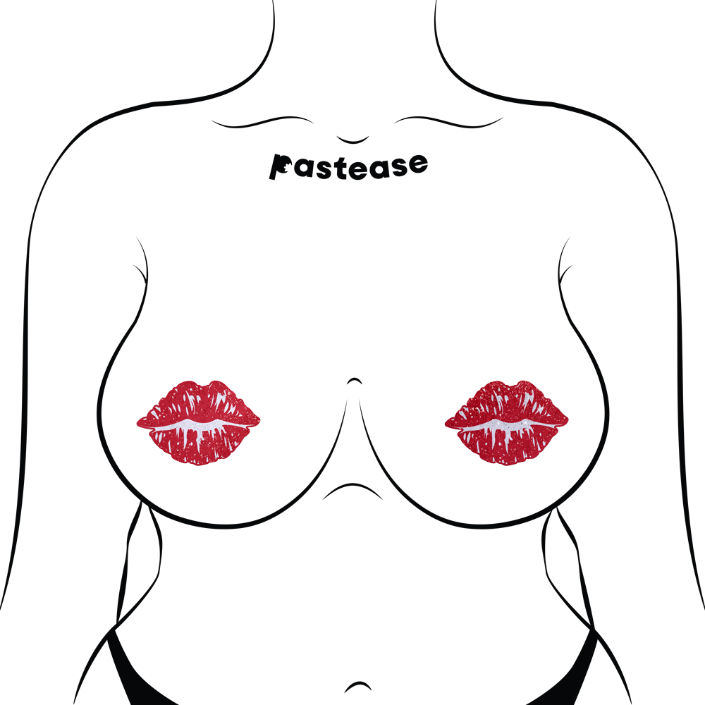 Kisses: Sparkly Red Kissing Puckered Lips Nipple Covers by Pastease