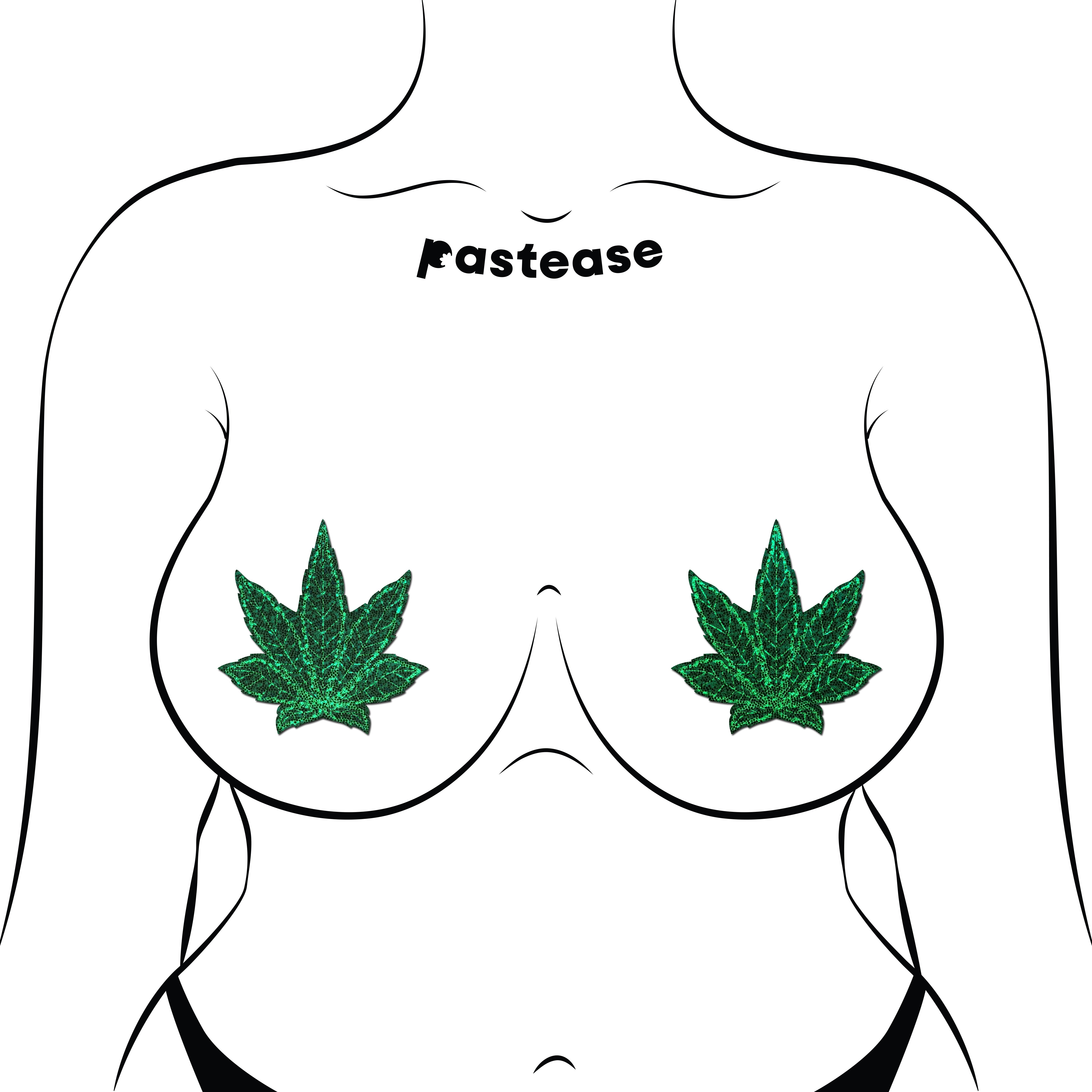 Indica Pot Leaf: Glitter Green Weed Nipple Pasties by Pastease®