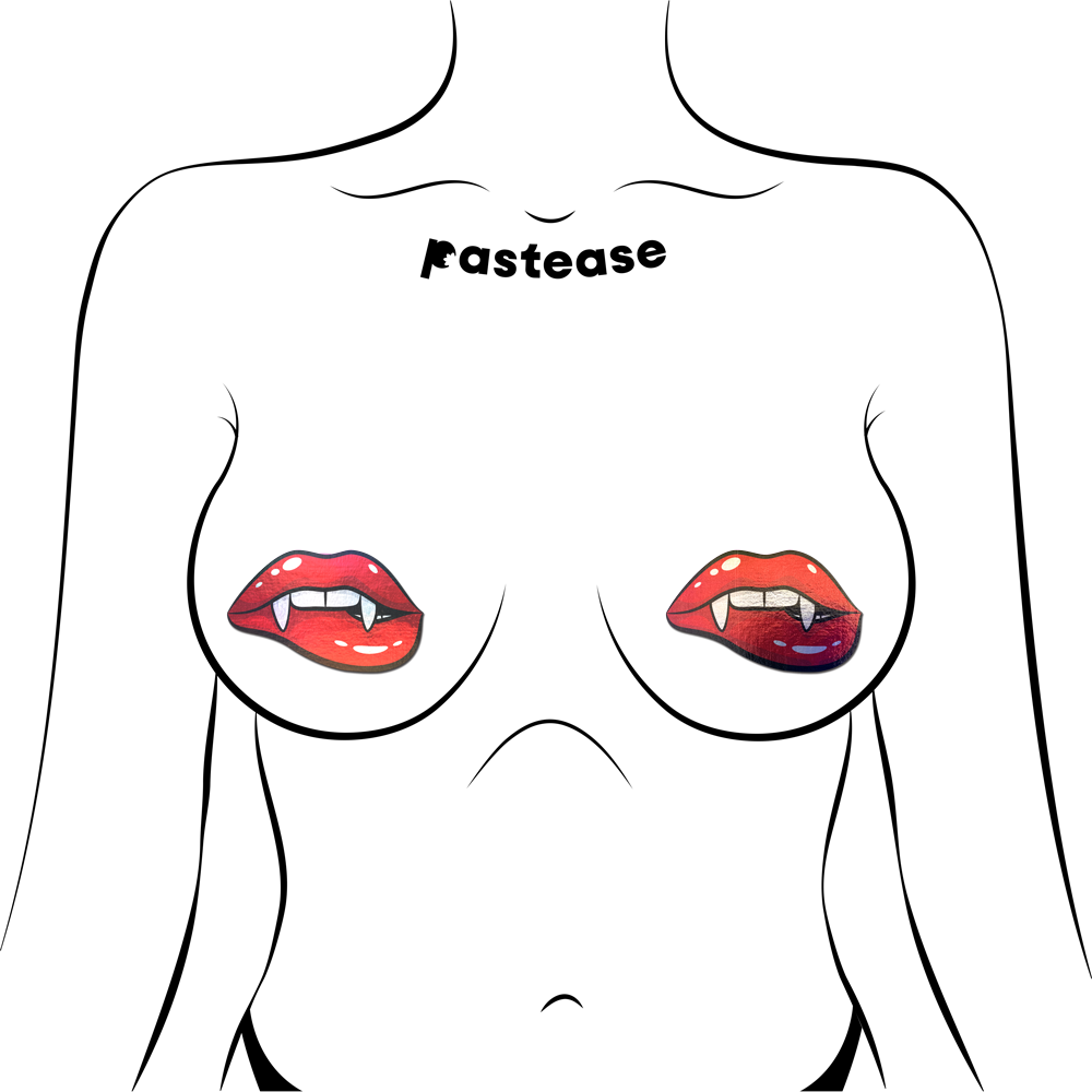 Vampire Fangs Pasties Biting Lip Breast Covers by Pastease