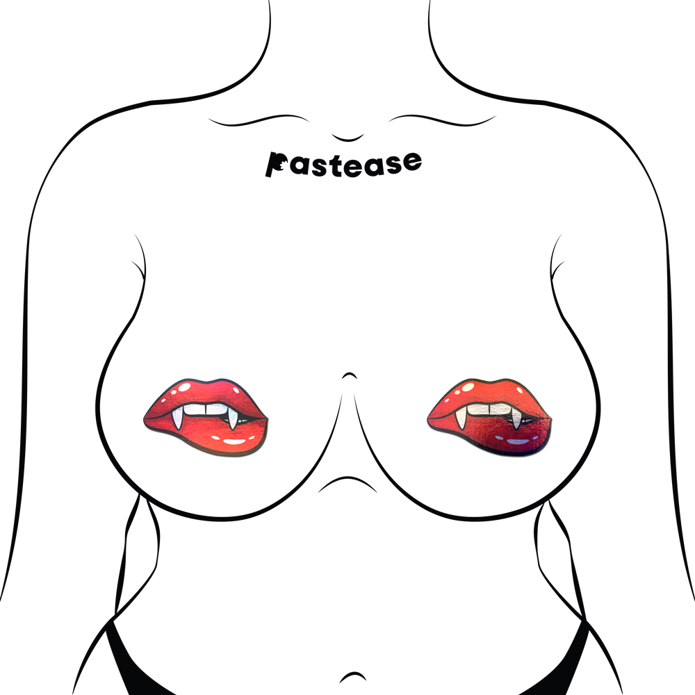 Vampire Fangs Pasties Biting Lip Breast Covers by Pastease