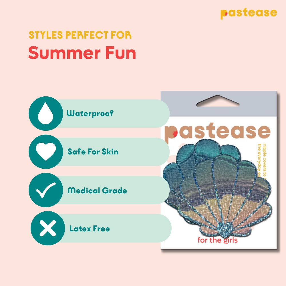 Mermaid Shells Pasties in Opalescent Seafoam Blue Seashell Nipple Covers by Pastease