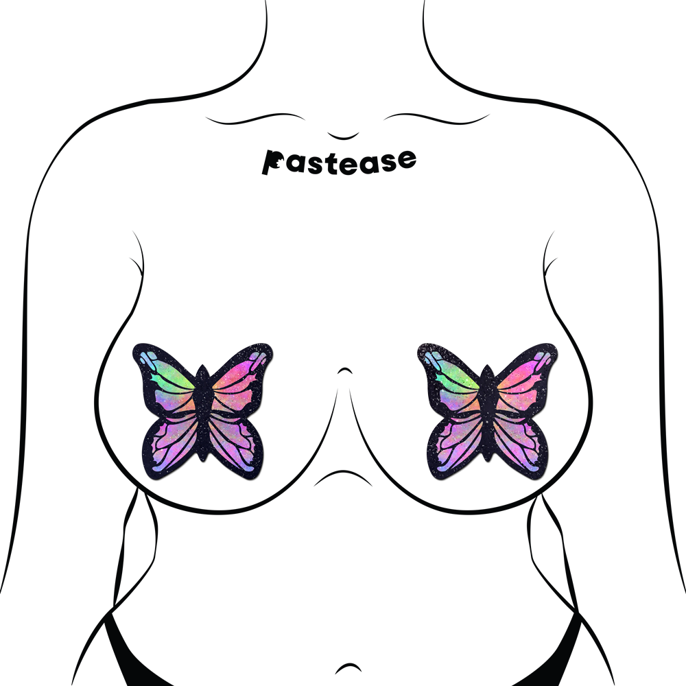 Monarch: Glitter Pastel Rainbow Butterfly Nipple Pasties by Pastease®