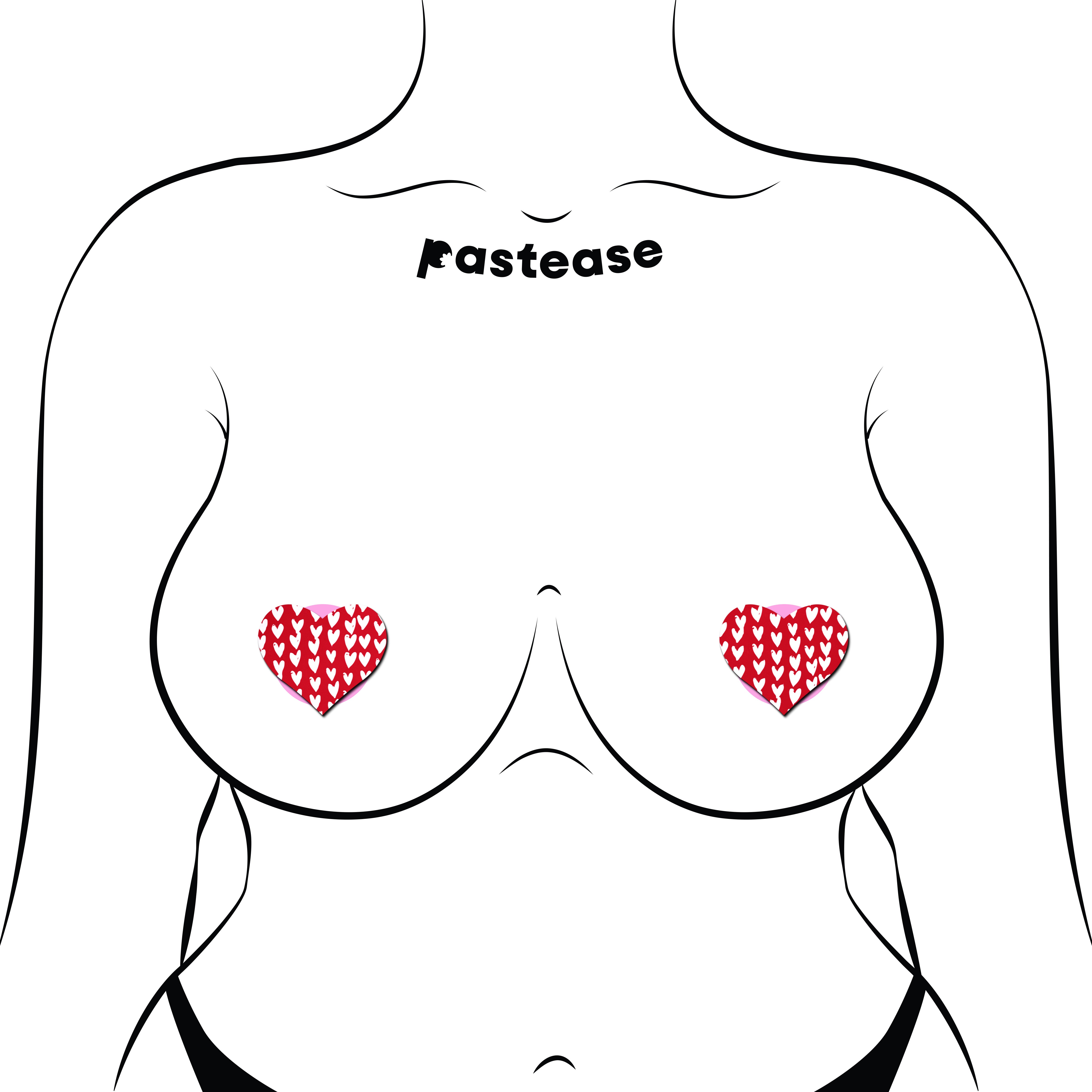 Petites: Two-Pair Small Red Hearts Pattern on White Hearts Nipple Pasties by Pastease®