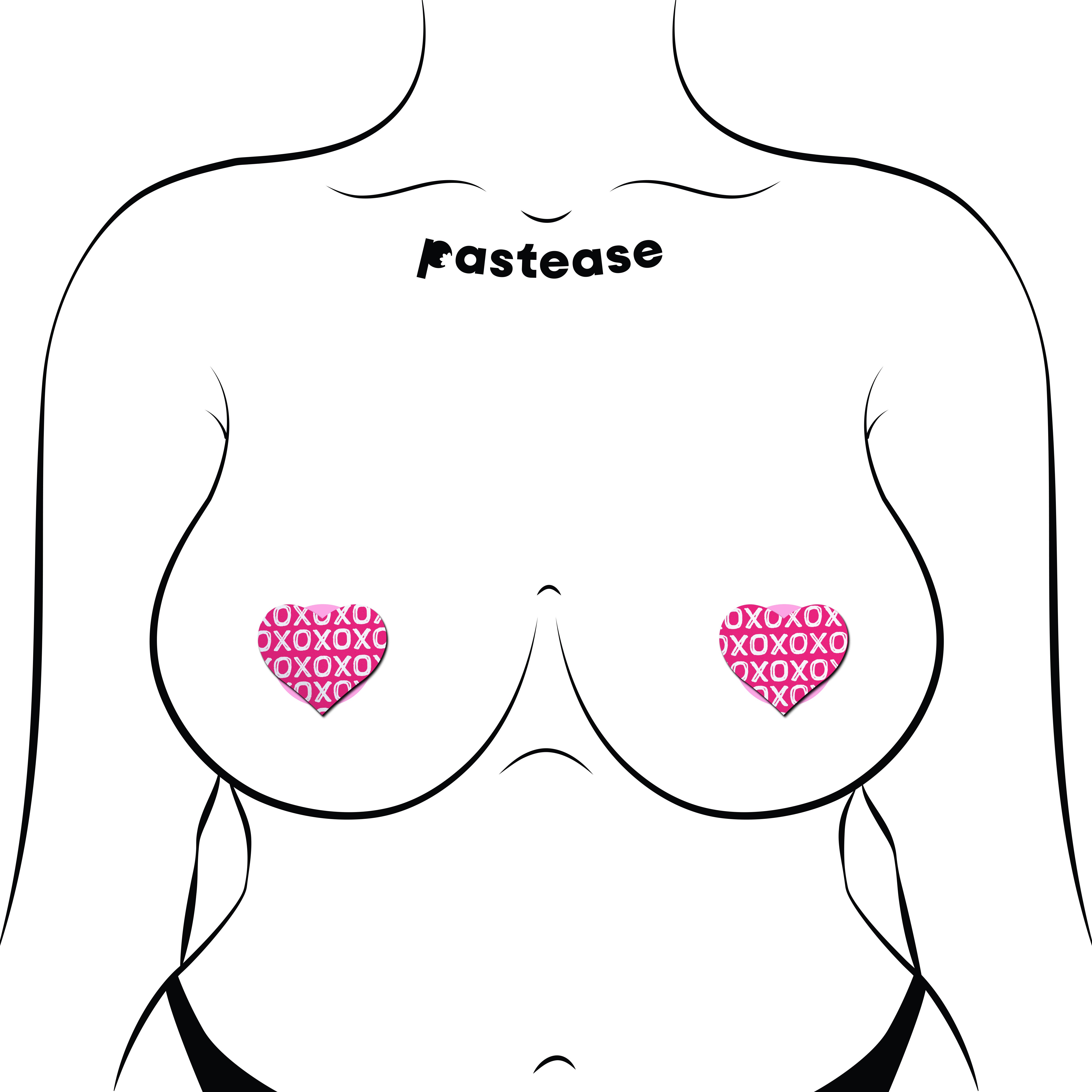 Petites: Two-Pair Small XO Pattern Pink Hearts Nipple Pasties by Pastease®