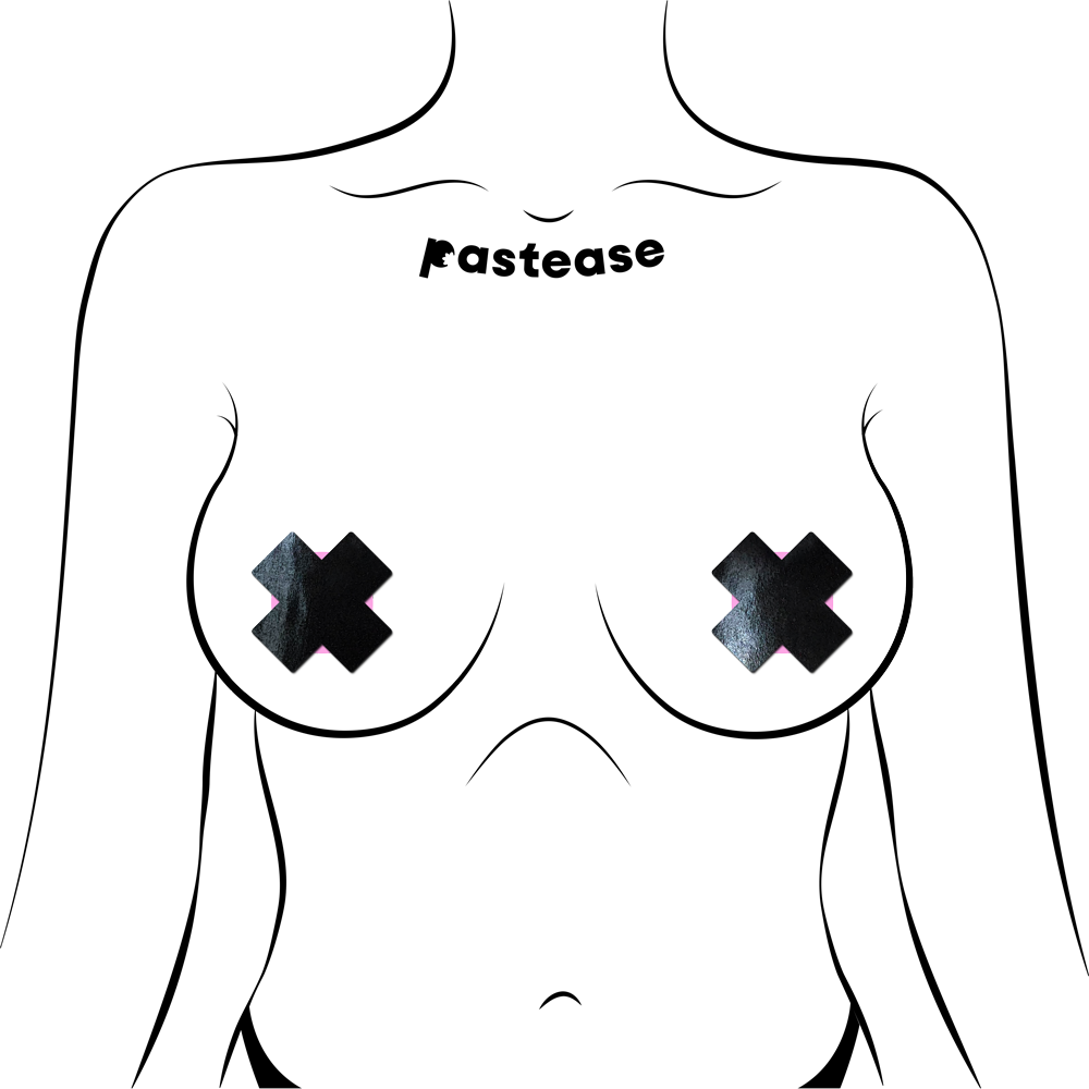 Petite Plus X: Patent Leather Fetish Vinyl Cross Nipple Pasties by PasteaseĀ® o/s