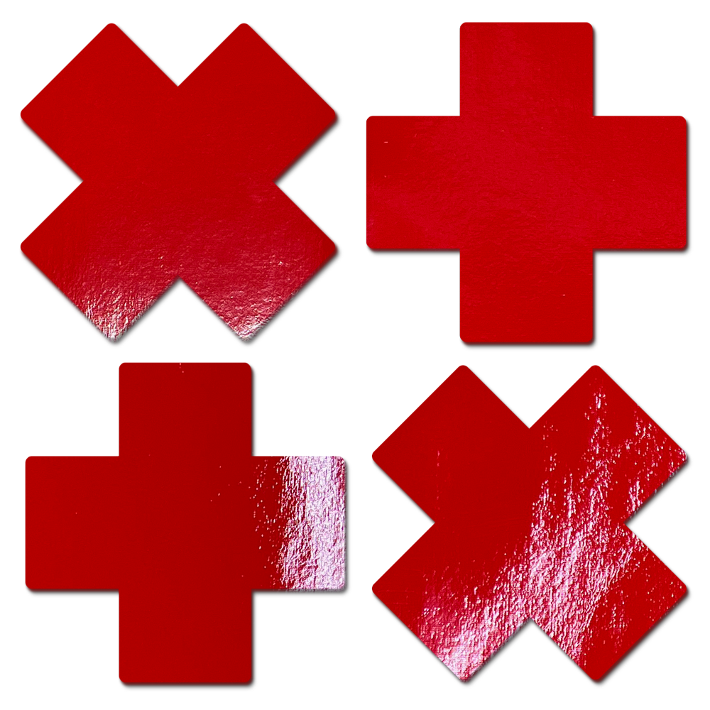 Petite Plus X: Patent Leather Fetish Vinyl Cross Nipple Pasties by PasteaseĀ® o/s