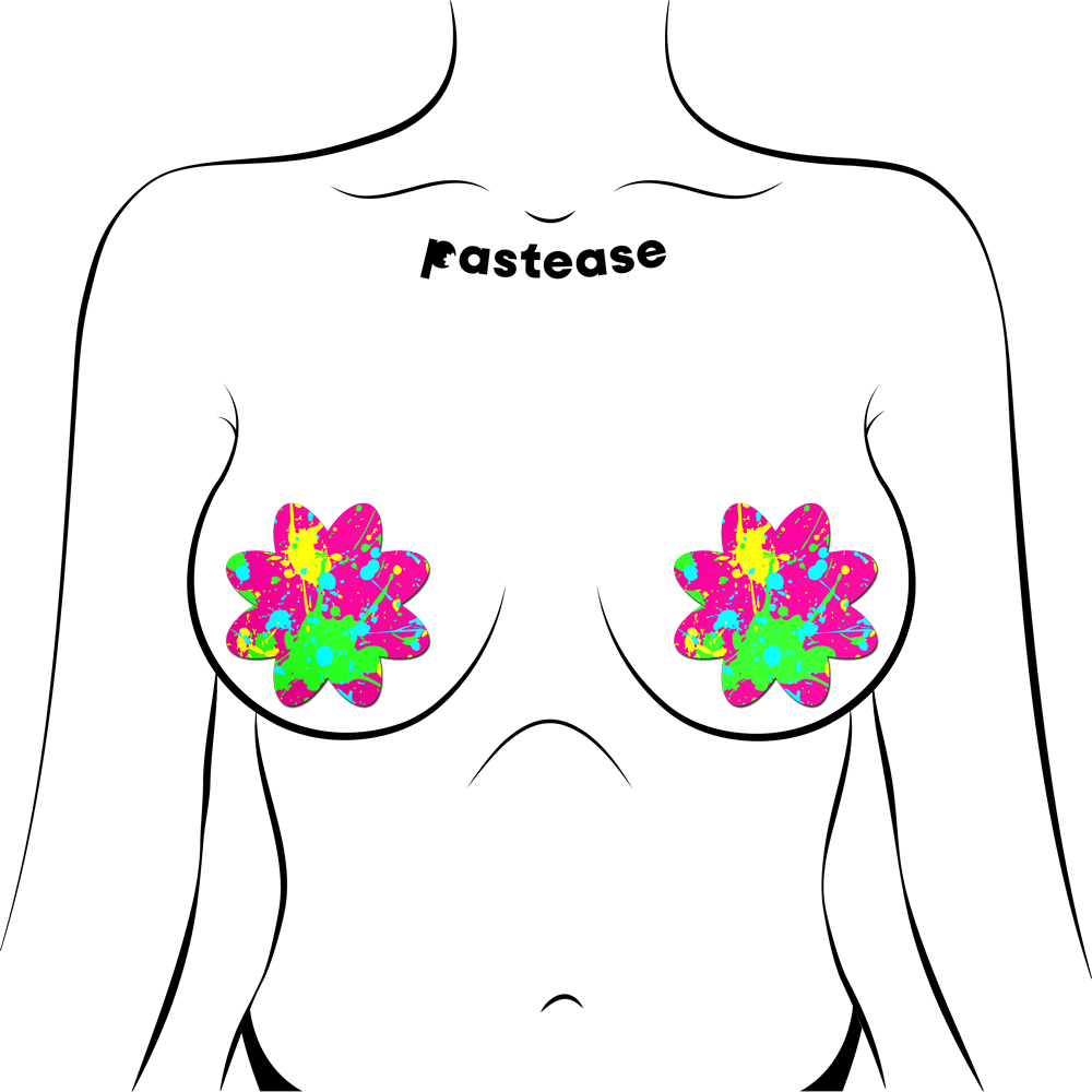 Neon Pink Graffiti Paint Splatter Petal Breast Pasties by Pastease®