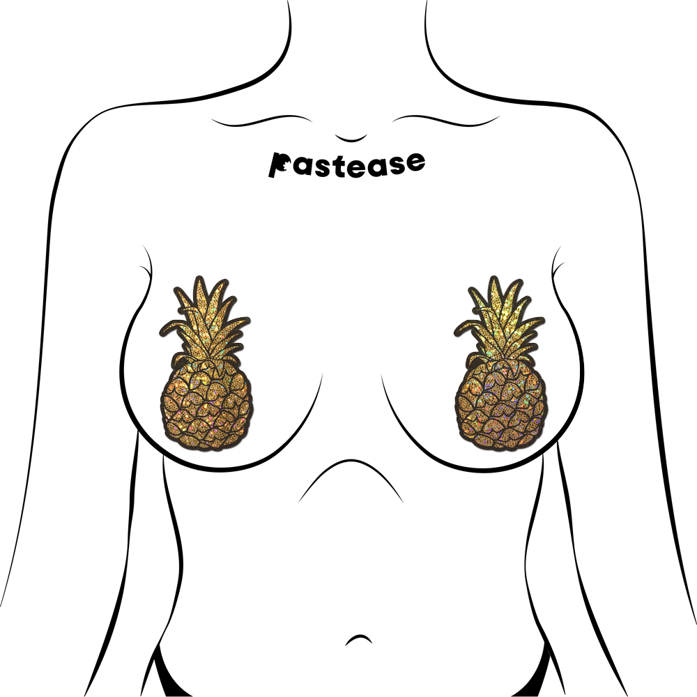 Pineapple on Glitter Gold Nipple Covers by Pastease®