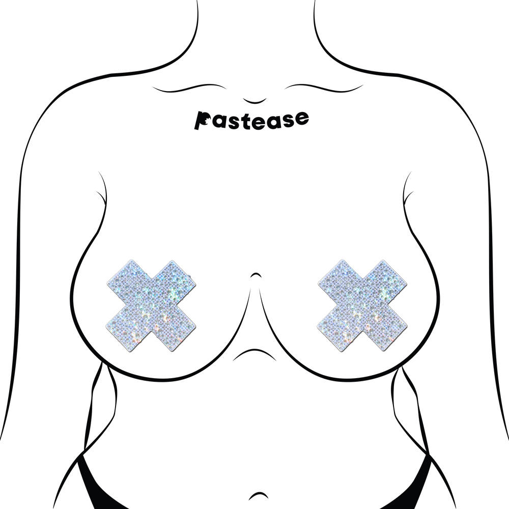 Plus X: Crystal Silver Cross Nipple Pasties by Pastease®