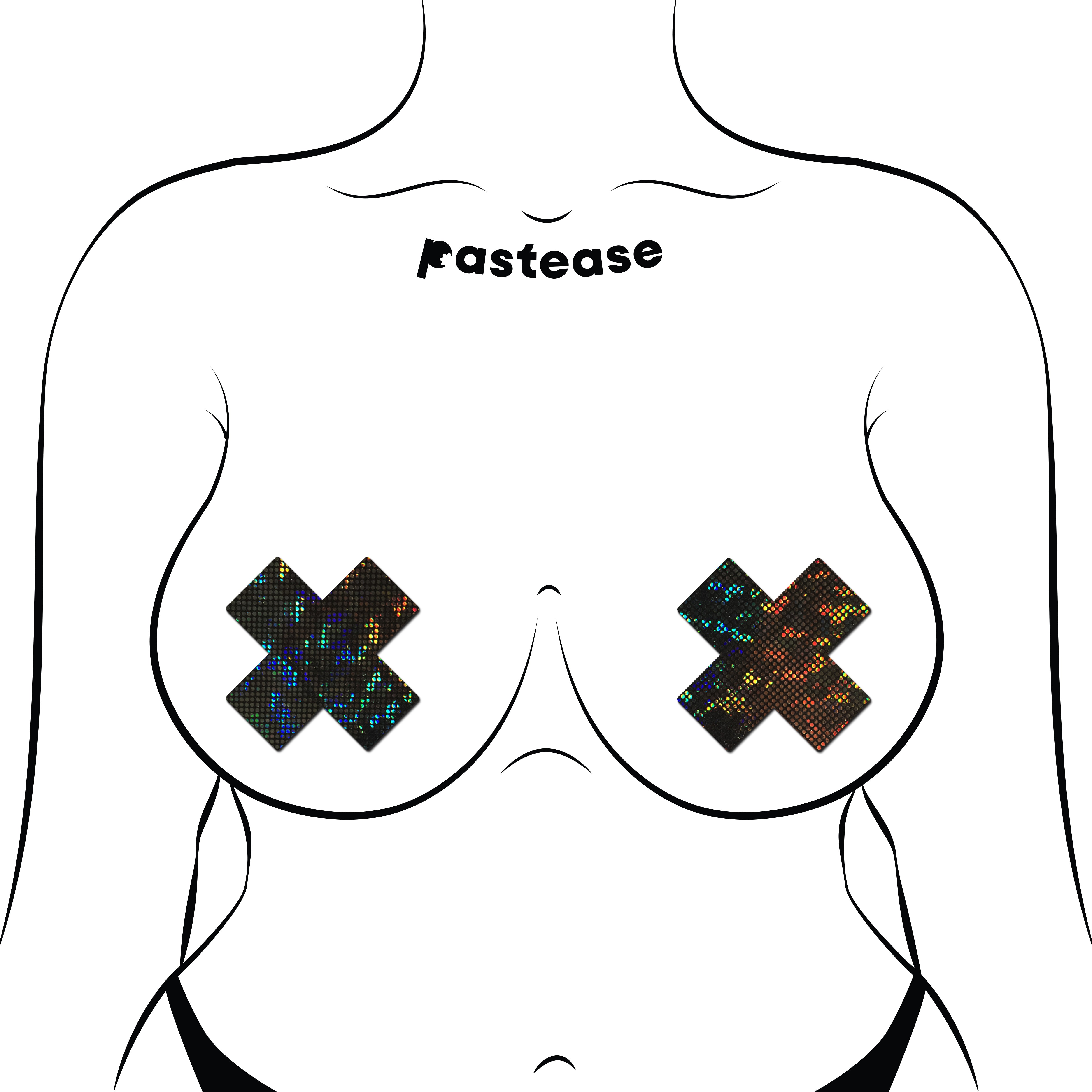 Plus X: Shattered Glass Disco Ball Glitter Cross Nipple Pasties by Pastease®