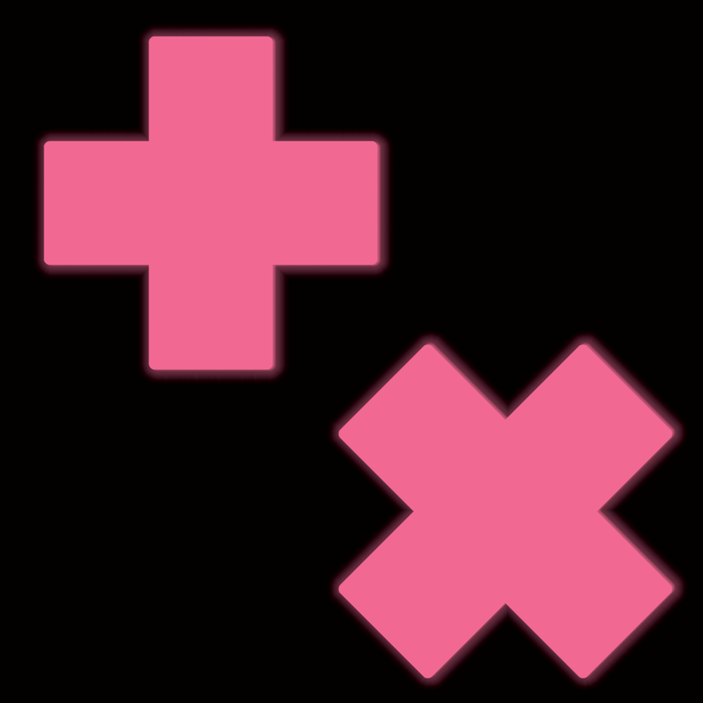 Plus X: Glow-in-the-Dark Neon Pink Cross Pasties Nipple Covers by Pastease®