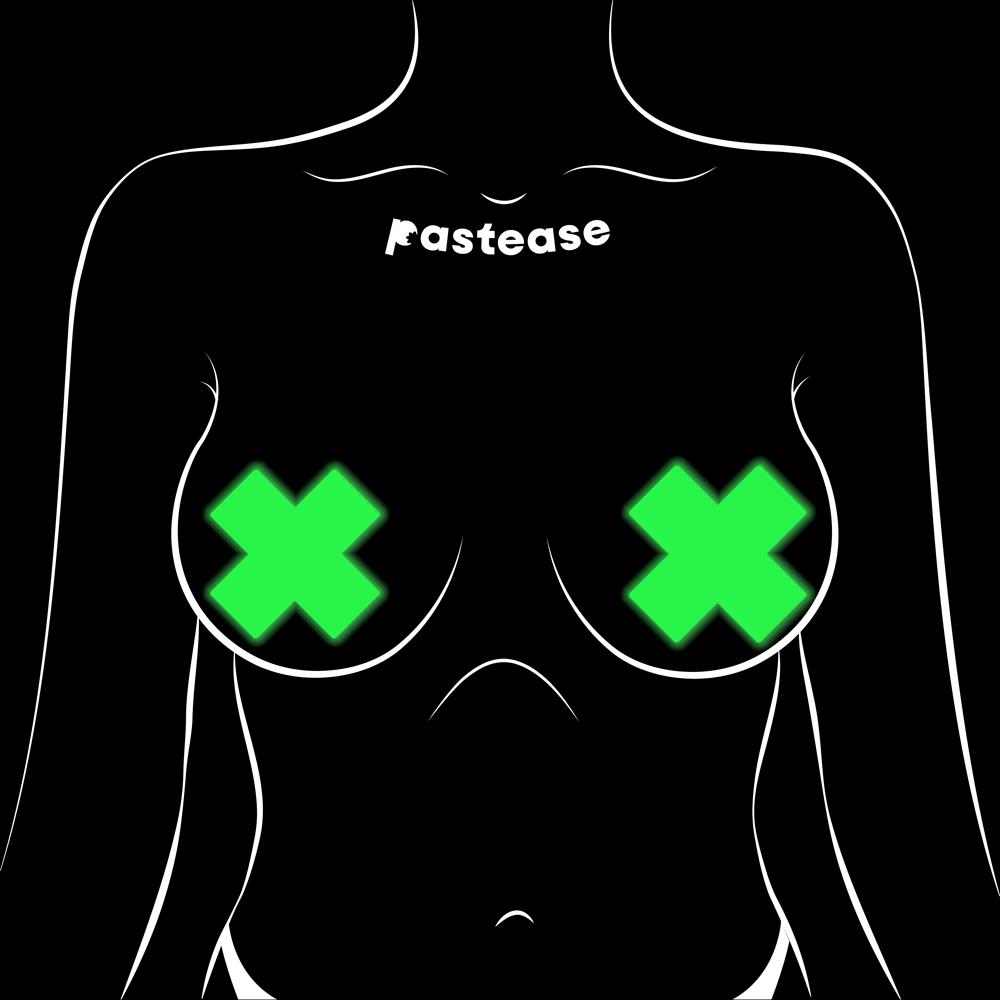 Plus X: Glow-in-the-Dark Neon Cross Pasties Nipple Covers by Pastease®