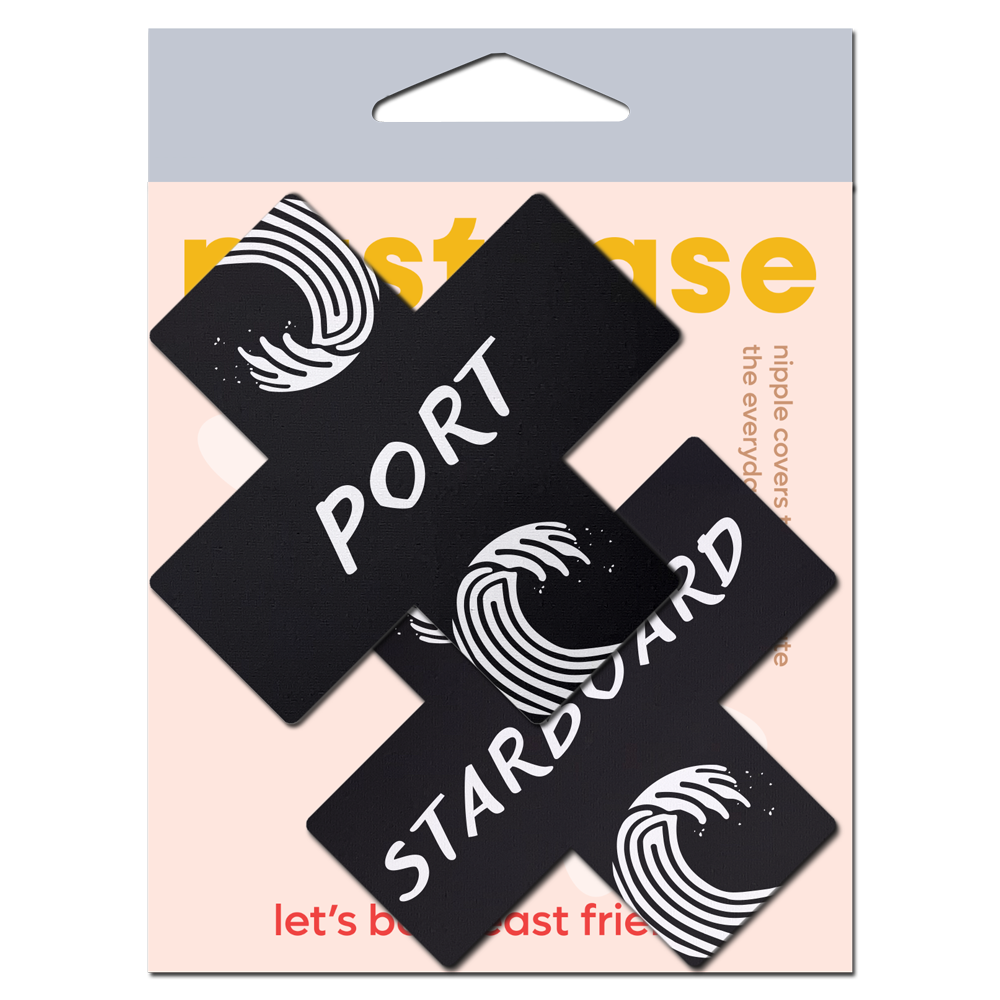 Plus X: 'Port' & 'Starboard' Black & White Cross Nipple Pasties by Pastease