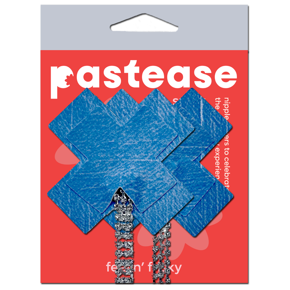 Tassel Pasties: Denim Plus X Pastease with Long Rhinestone Tassel Nipple Pasties by Pastease®