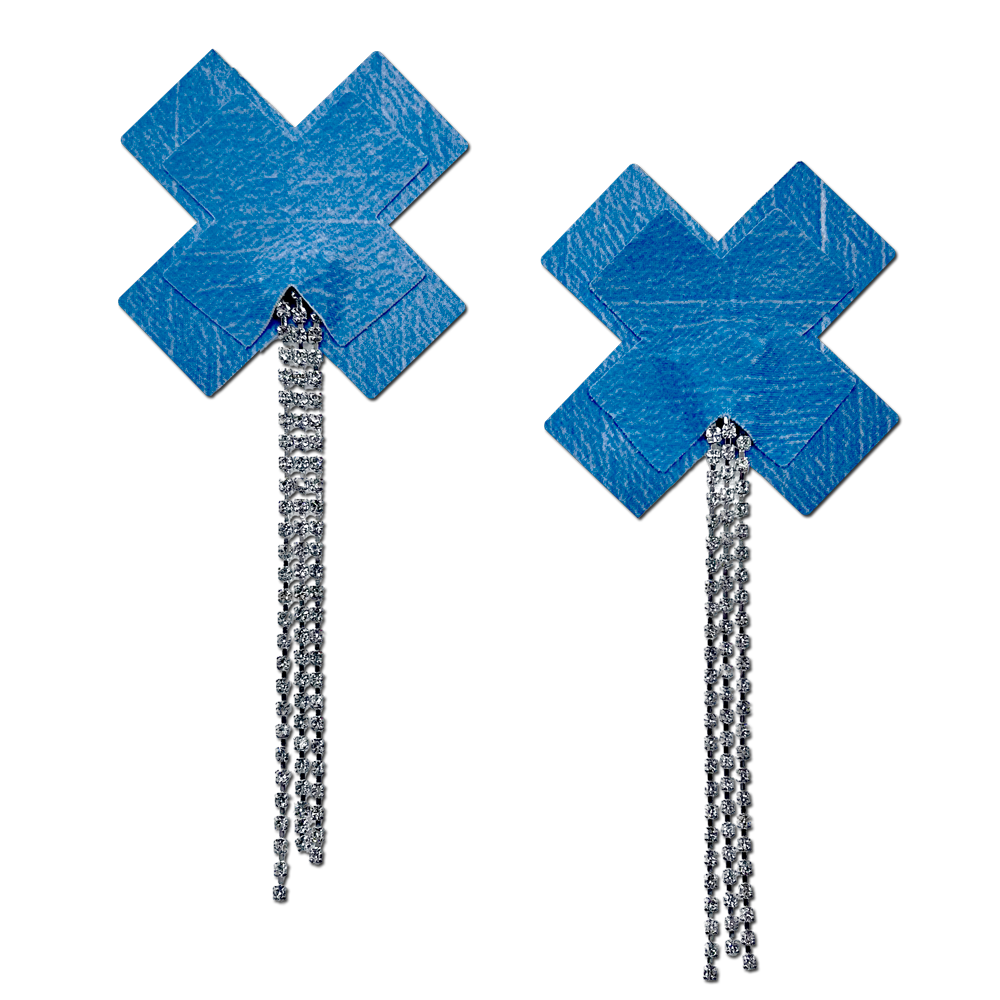 Tassel Pasties: Denim Plus X Pastease with Long Rhinestone Tassel Nipple Pasties by Pastease®