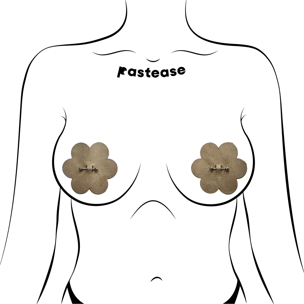 Pierced Pasties: Nude Flower Breast Petal with Barbell Piercing Nipple Covers by Pastease