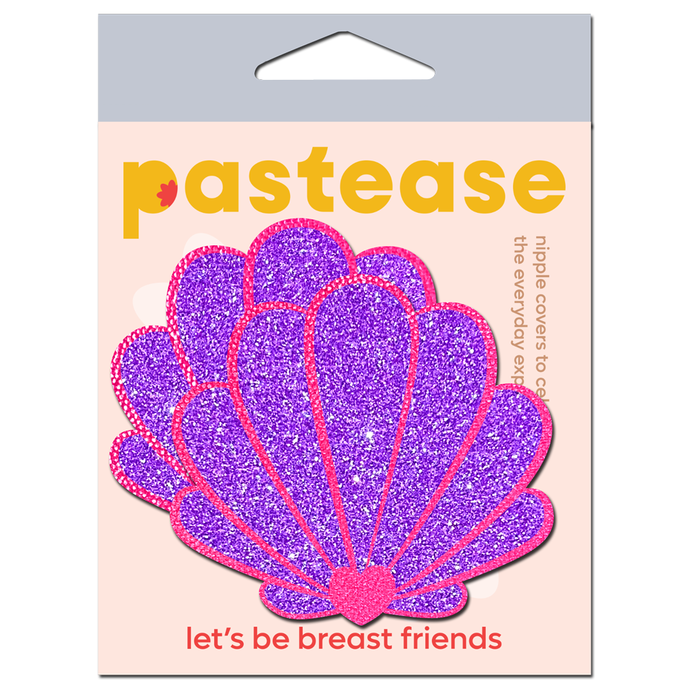 Mermaid Shell Pasties in Neon Pink & Purple Glitter Seashell Nipple Covers by Pastease®