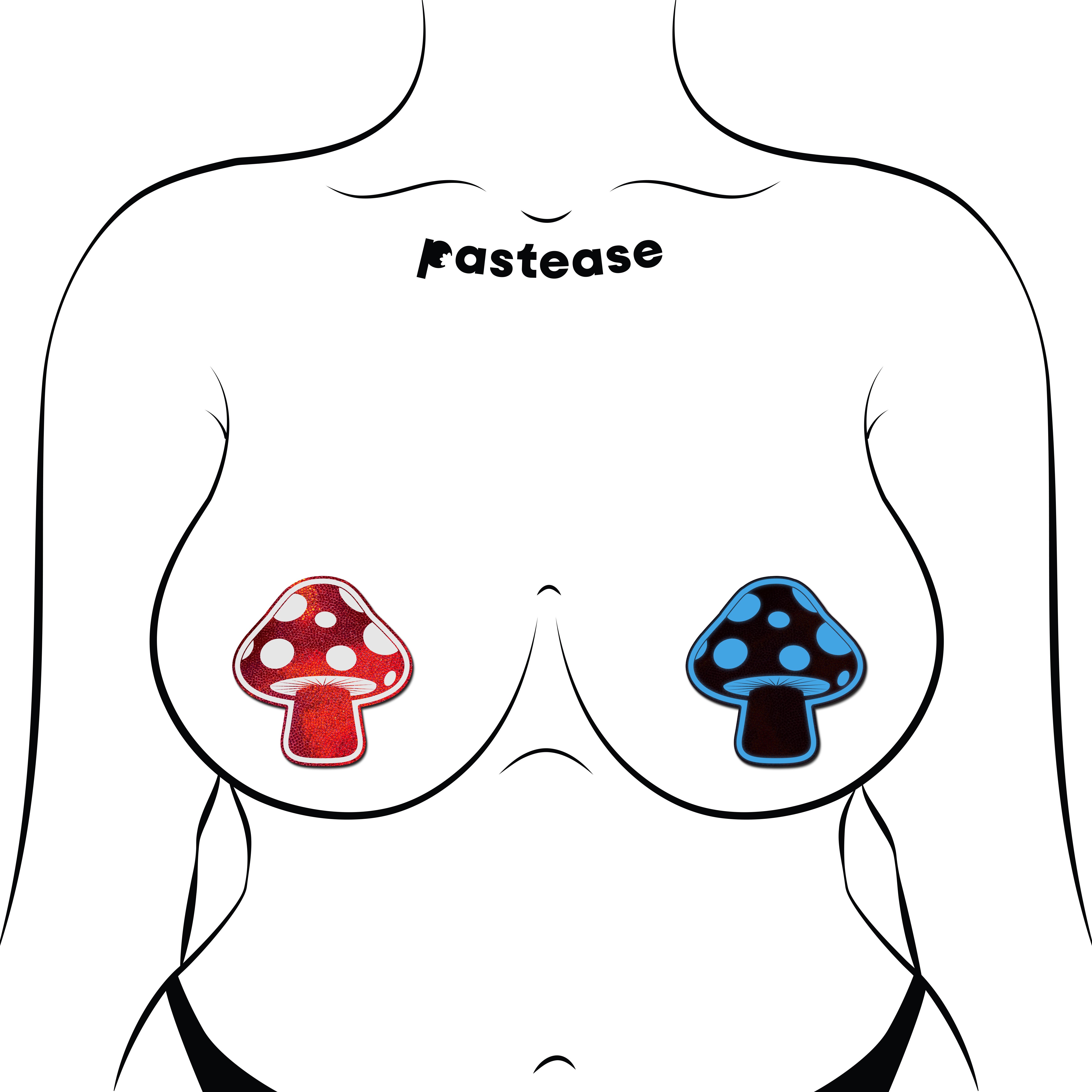 Mushroom: Shiny Red & White Glow-in-the-Dark Shroom Nipple Pasties by Pastease®