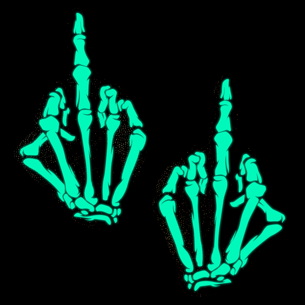 Middle Finger Skeleton Hand Pasties Glow in the Dark White & Black Boney Hand Nipple Covers by Pastease®