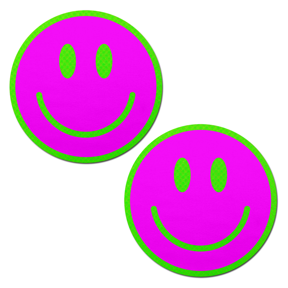 Neon Green Glow-in-the-Dark Pink Smiley Face Breast Pasties by Pastease®