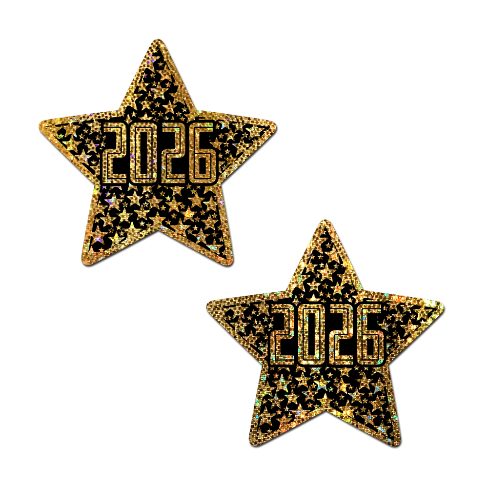 Happy New Year Pasties 2026 Black & Gold Star Nipple Covers by Pastease®
