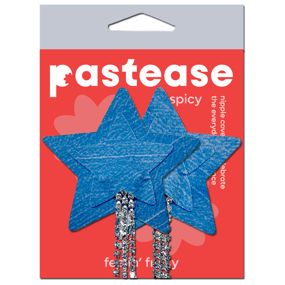 Tassel Pasties: Denim Star Pastease with Long Rhinestone Tassel Nipple Pasties by Pastease®