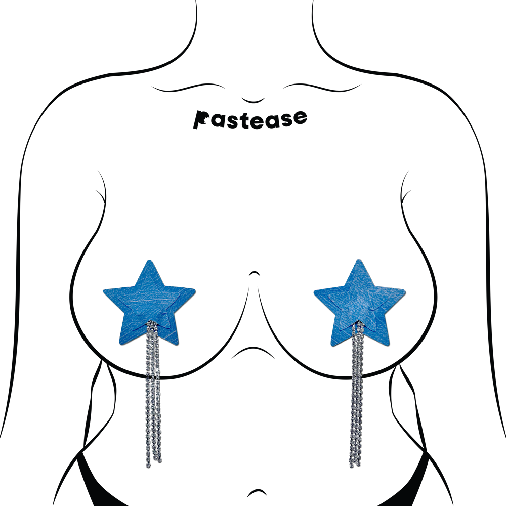 Tassel Pasties: Denim Star Pastease with Long Rhinestone Tassel Nipple Pasties by Pastease®