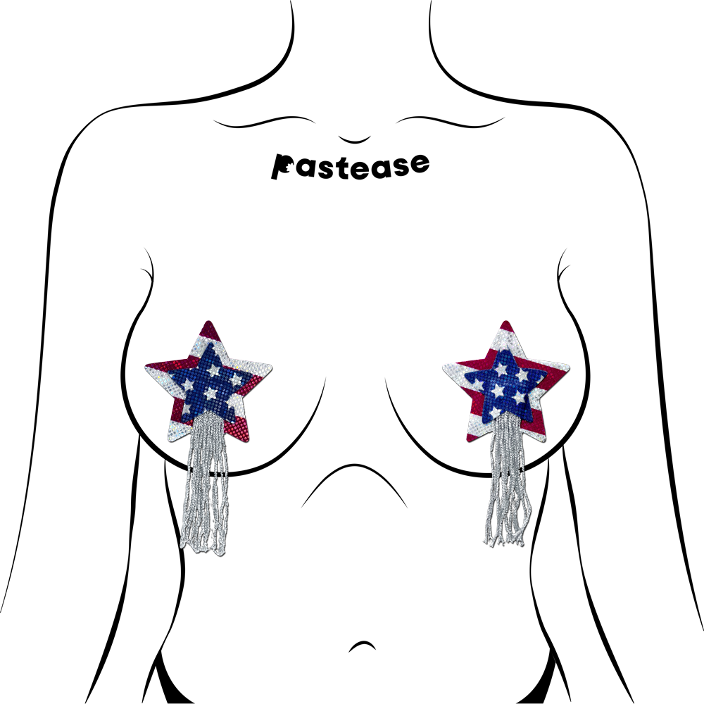 Tassel Pasties: American Patriotic Sparkling Stars & Stripes USA Breast Pasties