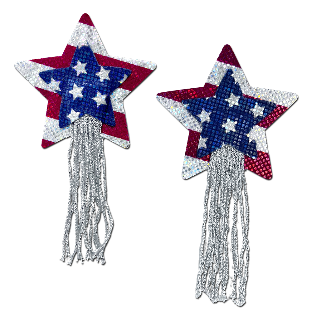 Tassel Pasties: American Patriotic Sparkling Stars & Stripes USA Breast Pasties