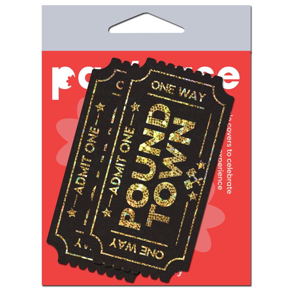 Pound Town Pasties: One-Way Ticket to Pound Town Gold Glitter Nipple Covers by Pastease