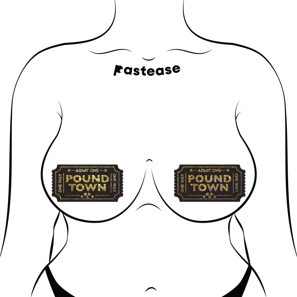 Pound Town Pasties: One-Way Ticket to Pound Town Gold Glitter Nipple Covers by Pastease