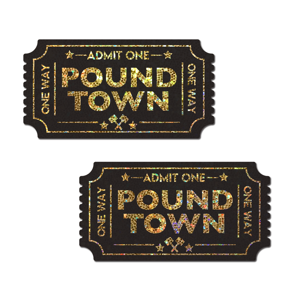 Pound Town Pasties: One-Way Ticket to Pound Town Gold Glitter Nipple Covers by Pastease