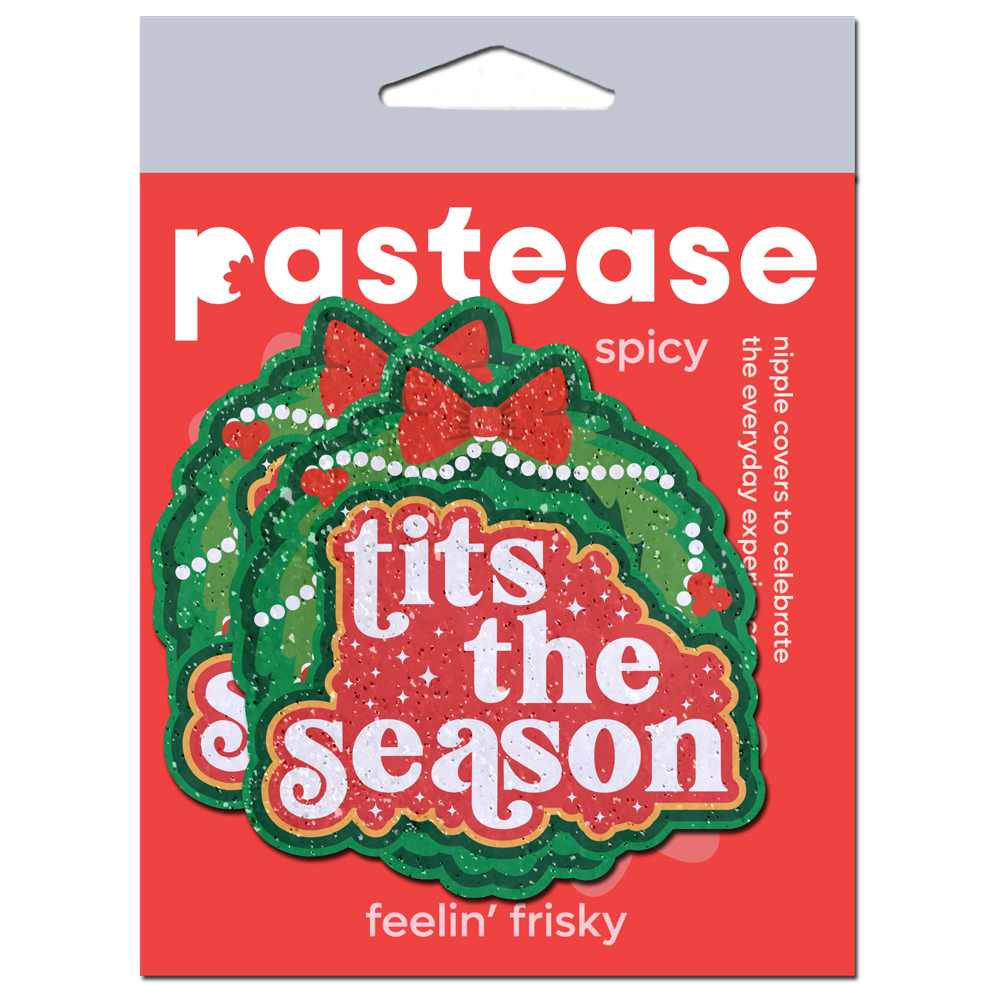 Tits the Season Holiday Green Wreath on Glittery Velvet Breast Pasties by Pastease®