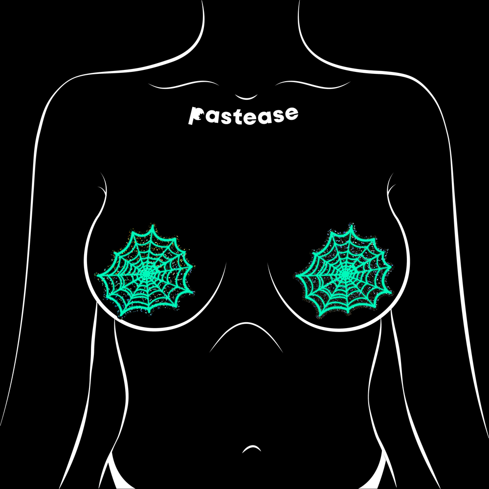 Web: Glitter Black Glow in the Dark Spooky Spider Web Nipple Covers by Pastease
