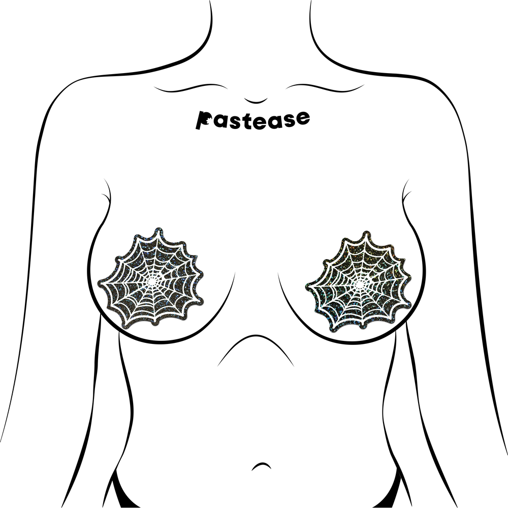Web: Glitter Black Glow in the Dark Spooky Spider Web Nipple Covers by Pastease