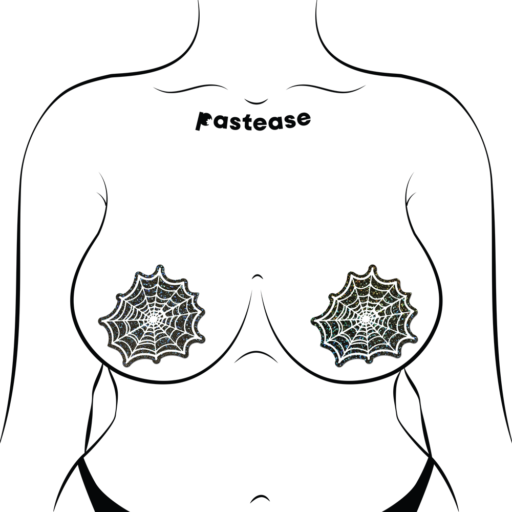 Web: Glitter Black Glow in the Dark Spooky Spider Web Nipple Covers by Pastease