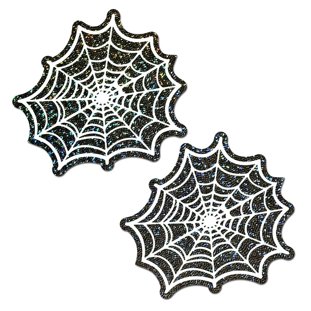 Web: Glitter Black Glow in the Dark Spooky Spider Web Nipple Covers by Pastease