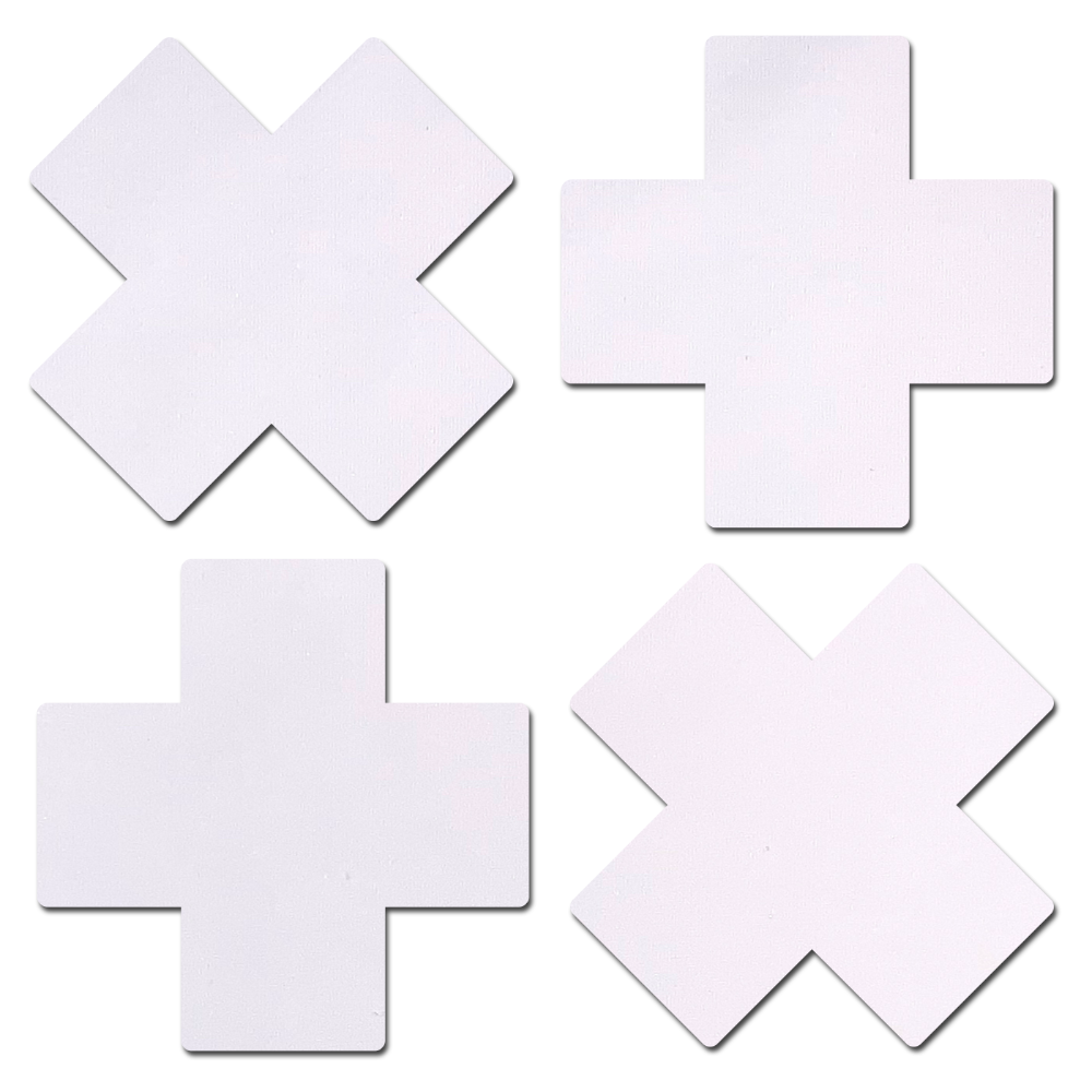 Petite Plus X: Two Pair of Small White Matte Cross Nipple Pasties by PasteaseĀ® o/s