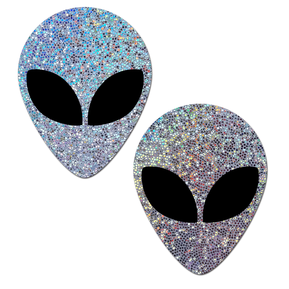 Alien: Silver Glitter Alien with Spacey Black Eyes Nipple Pasties by Pastease® o/s