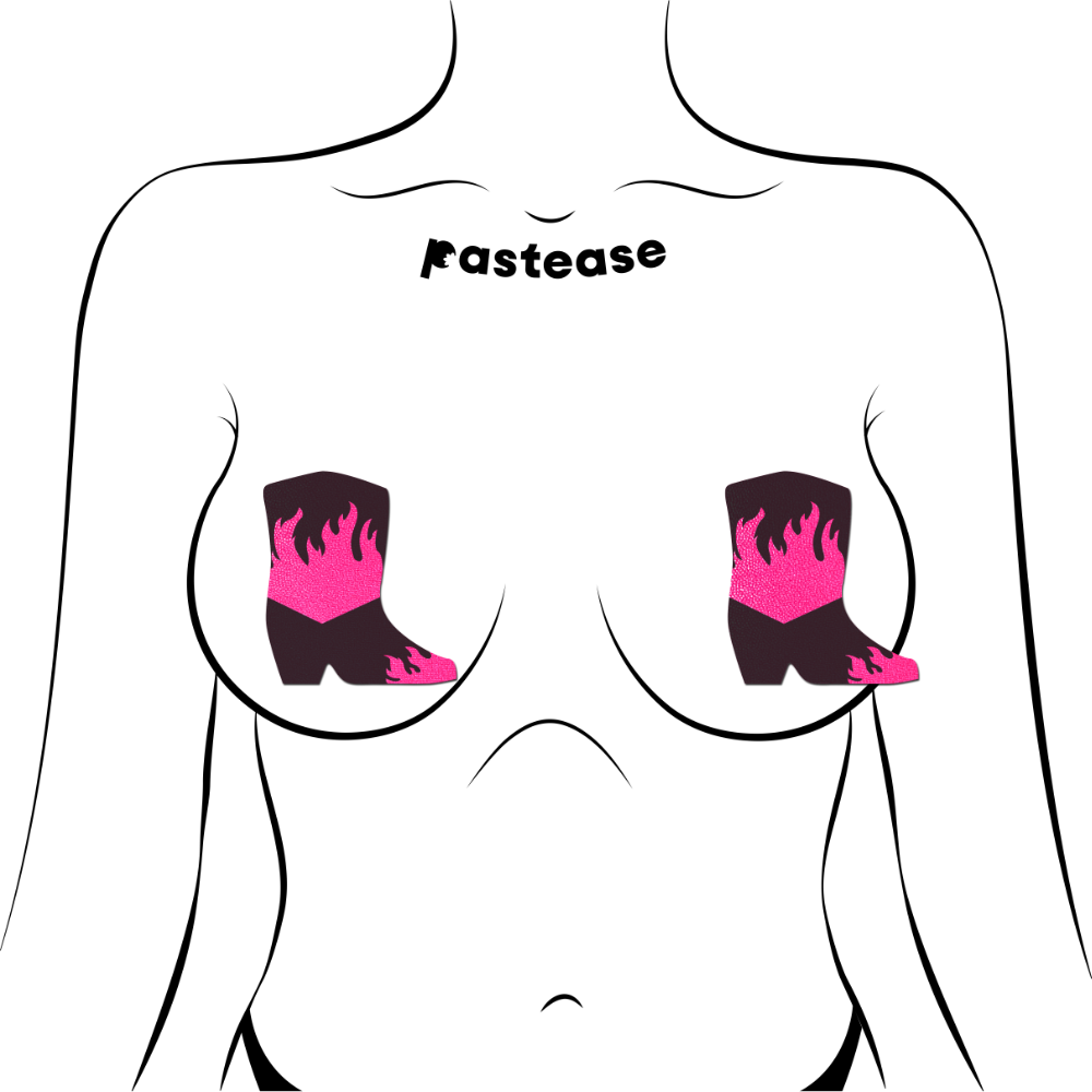 Boots: Neon Pink Flaming Cowboy Boot Nipple Pasties by Pastease®