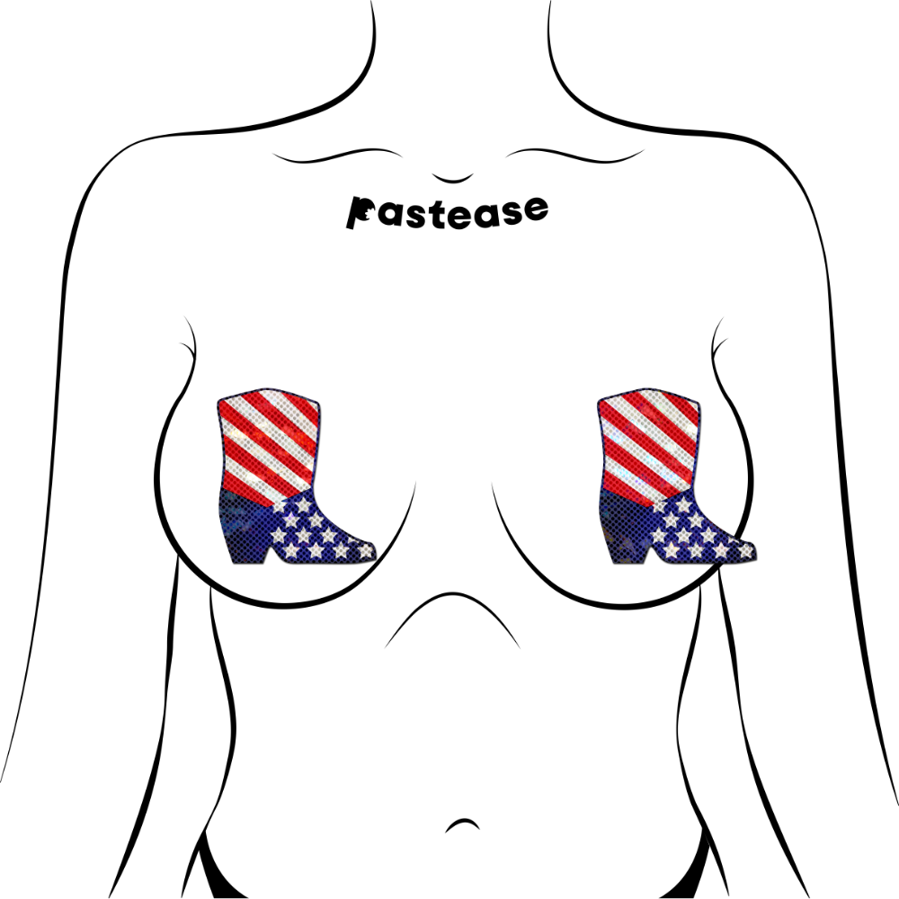 Boots: Sparkling Stars & Stripes USA Cowboy Boot Nipple Pasties by Pastease®