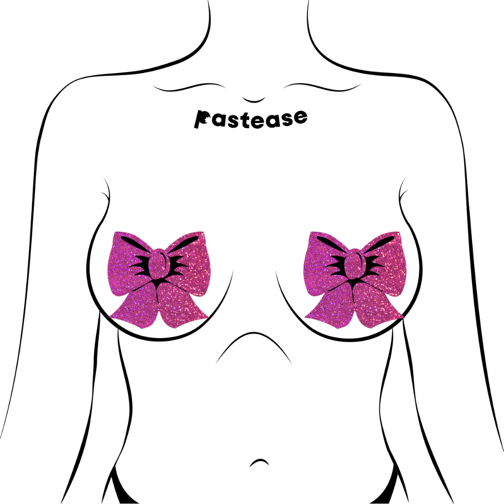 Glittering Hot Pink Bow Nipple Pasties by Pastease® o/s