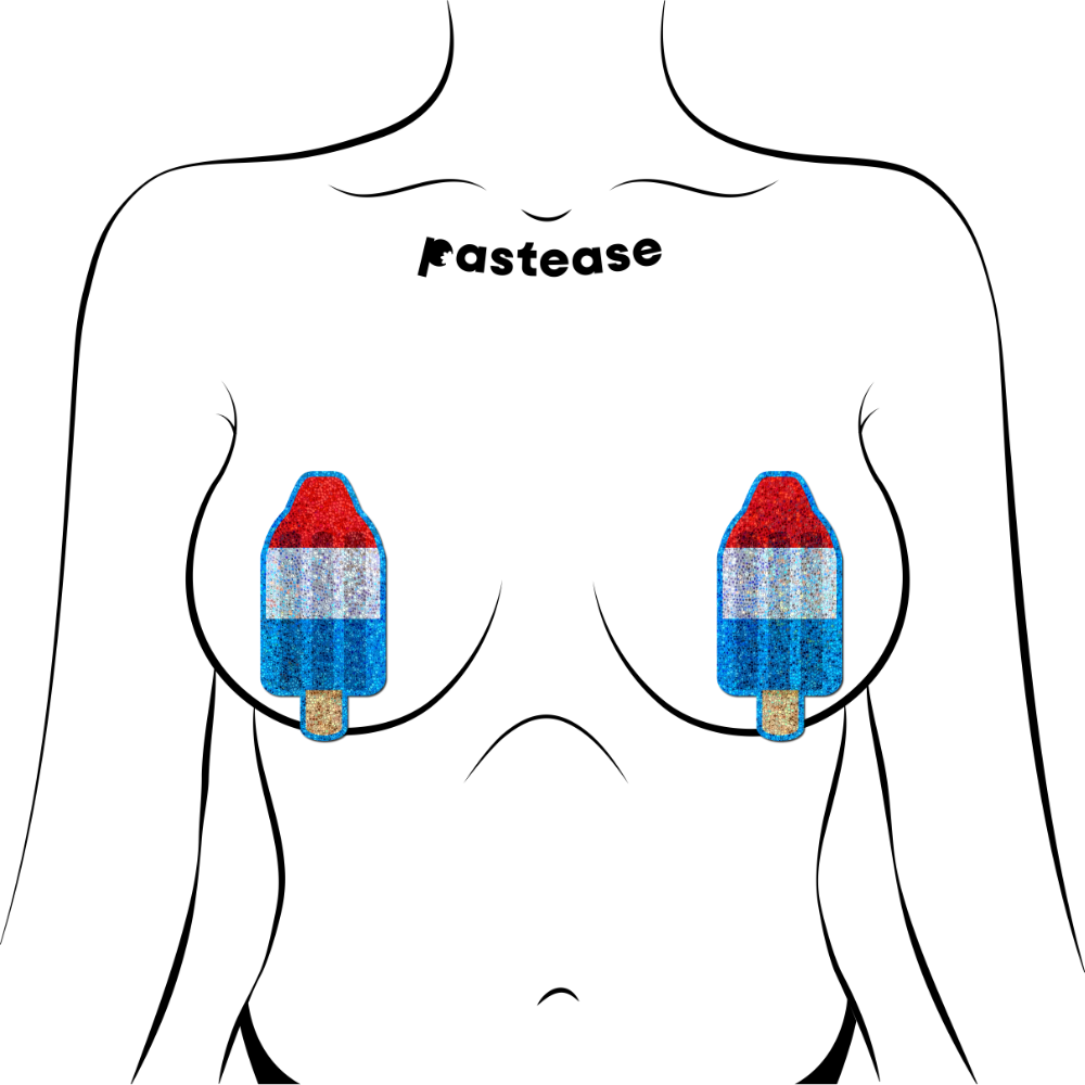 Bomb Pop: Glittering Red, White & Blue USA Ice Pop Nipple Pasties by Pastease®