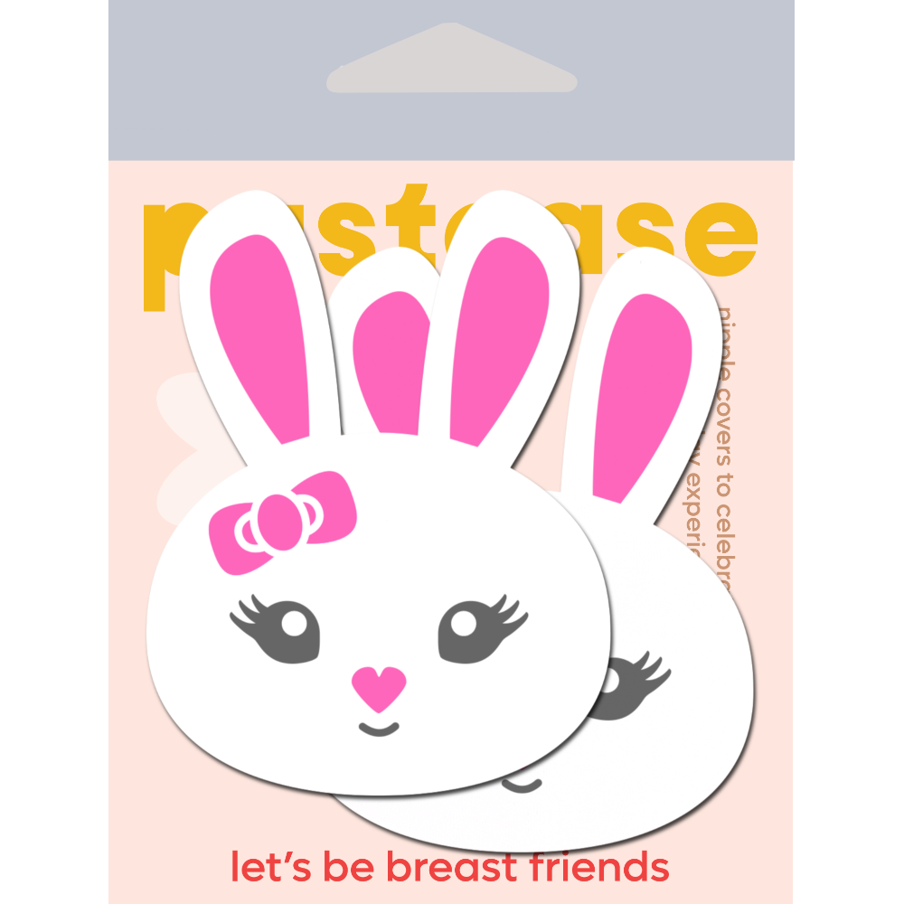 Bunny: Cute White Bunny with Pink Heart Nose, Ears, & Bow Nipple Pasties By Pastease® o/s