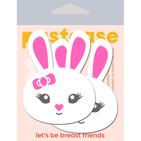 Bunny: Cute White Bunny with Pink Heart Nose, Ears, & Bow Nipple Pasties By Pastease® o/s