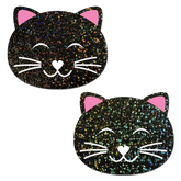 Kitty Cat: Happy Black Glitter Kitty Cat Nipple Pasties by Pastease® o/s