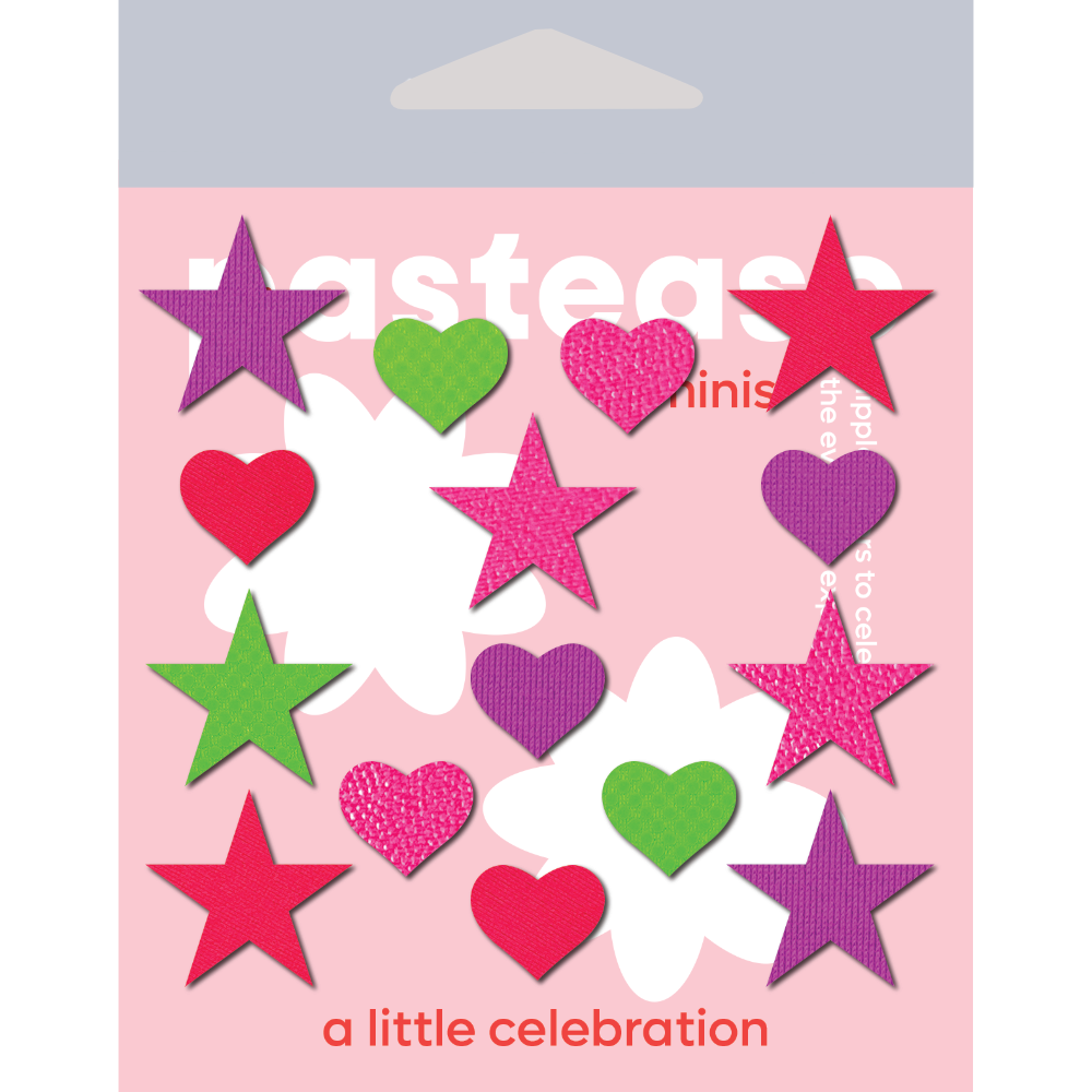 Pastease Confetti: Neon Green, Red, Pink & Purple Baby Star & Heart Body Pasties by Pastease®