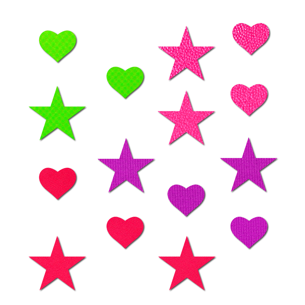 Pastease Confetti: Neon Green, Red, Pink & Purple Baby Star & Heart Body Pasties by Pastease®