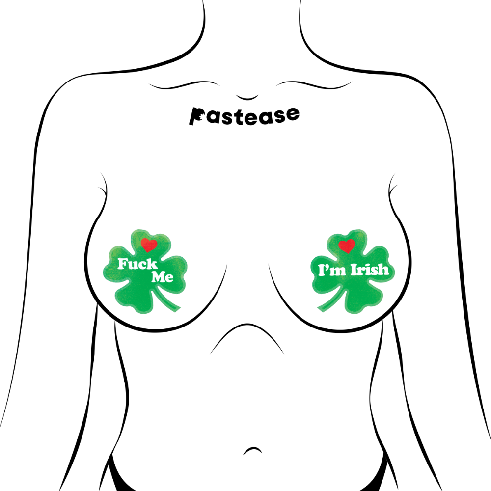 Four Leaf Clover: 'Fuck Me, I'm Irish' Lucky Green Shamrock Nipple Pasties by Pastease® o/s