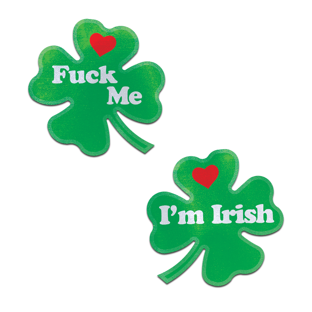 Four Leaf Clover: 'Fuck Me, I'm Irish' Lucky Green Shamrock Nipple Pasties by Pastease® o/s